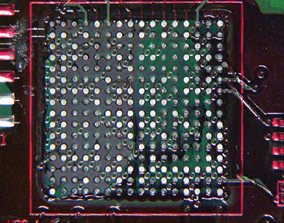 BGA component location on a printed circuit assembly, post Dye-n-Pry test